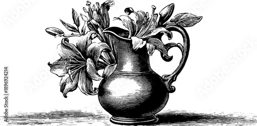 Classical decorative jug with botanical design - vintage 19th century engraving for art and decor