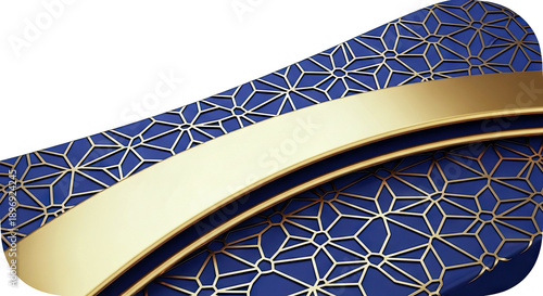 Abstract Blue and Gold Geometric Pattern with Curved Elements