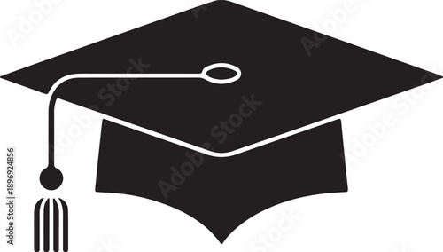 A black graduation cap mortarboard with a tassel icon representing academic success and university education achievement isolated for a student ceremony