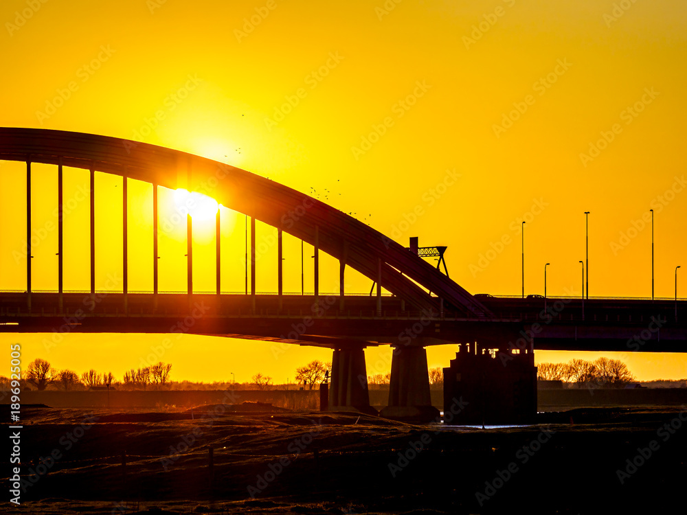 Fototapeta premium Lek bridge and Jan Blanken bridge during golden hour