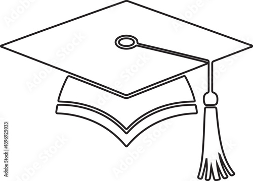 Isolated black graduation cap icon with a tassel representing university student success, academic achievement, and a college degree in higher education learning