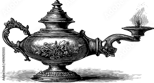 Antique floral engraved oil lamp design for classic decor and art projects
