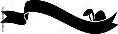 Easter bunny ears and ribbon banner silhouette icon for holiday celebrations and springtime events