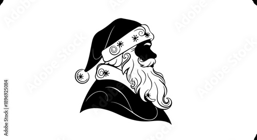 Silhouette of Santa Claus with a detailed beard and hat, a festive Christmas graphic