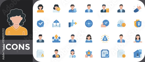 Diverse collection of user profile and business related icons displayed together