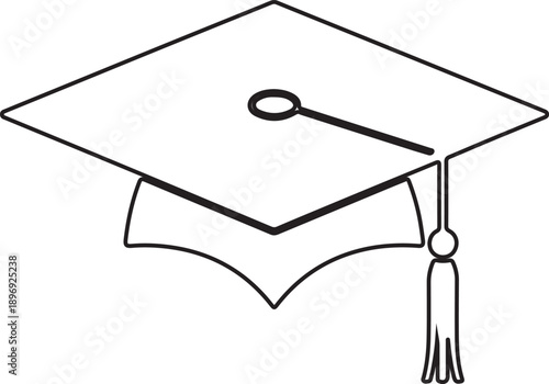 Isolated black graduation cap and diploma with a tassel on a white background, representing academic success and a university degree achievement for a college student at their graduation ceremony