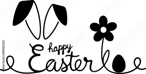 Joyful Easter Celebration Graphic with Bunny Ears, Flower, and Egg Decoration for Spring Holidays