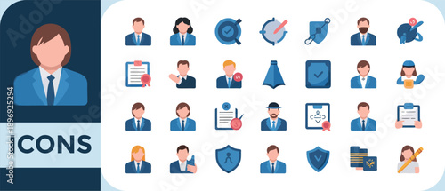 Collection of professional icons depicting people security and various business concepts