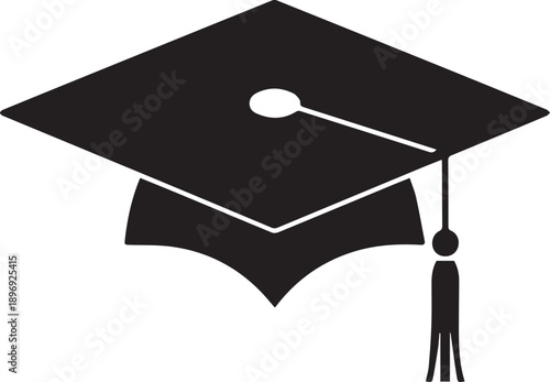 An isolated vector icon of a black academic graduation cap mortarboard with a tassel, symbolizing university student success and a college degree achievement after the school ceremony