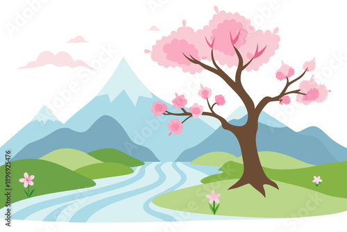 spring landscape with trees and flowers