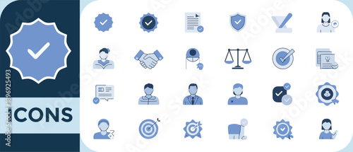 Collection of blue security legal and trust related icons displayed on a dark background