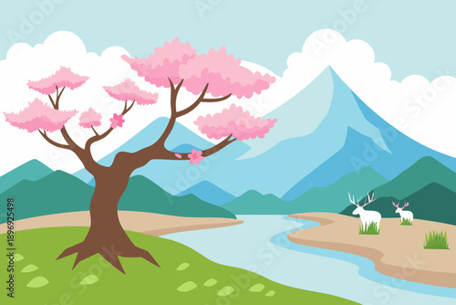 landscape with trees and mountains