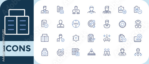 Collection of diverse business and professional icons in a simple linear style