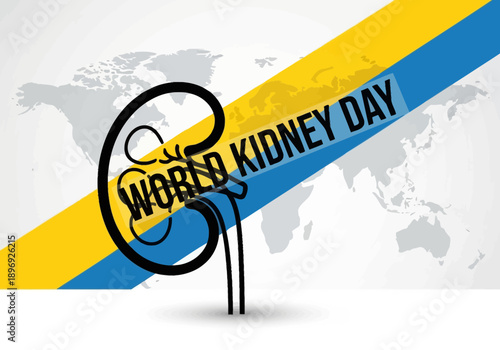 World kidney day celebration with kidney icon and world map graphic
