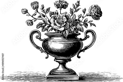 Vintage decorative urn with botanical design for interior decoration