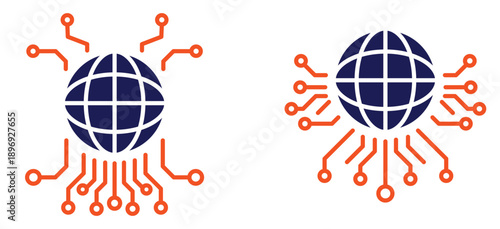 Global Technology Network Icon - Digital Connectivity and Circuit Board Globe Concept