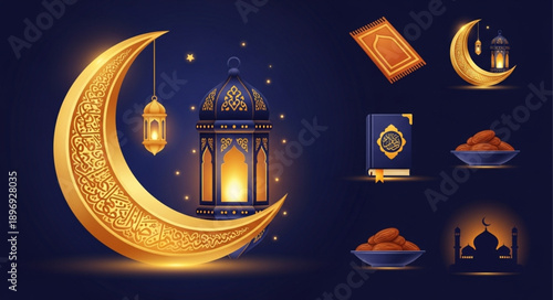 Ramadan Kareem Islamic Symbols and Decorations.
