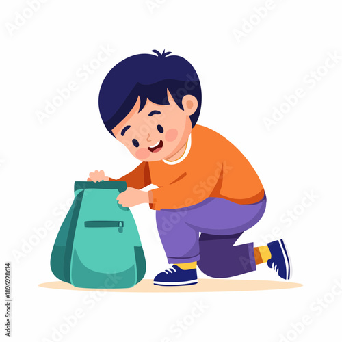 Young Boy Packing School Backpack.