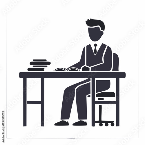 受験 勉強 学習中の学生シルエットピクトグラム