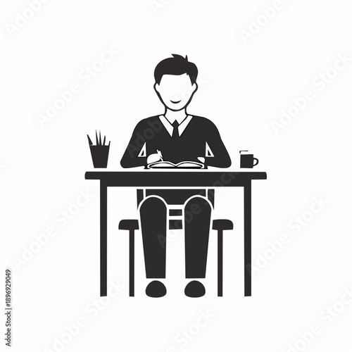 受験 勉強 学習中の学生シルエットピクトグラム