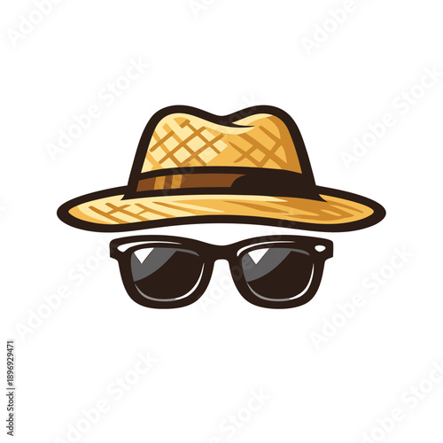 Straw Hat and Sunglasses Summer Icon