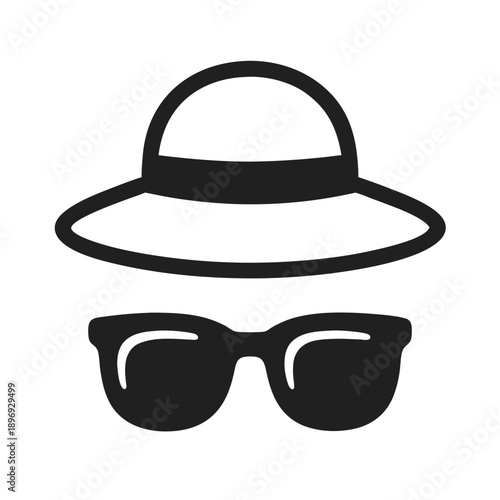 Minimal Straw Hat and Sunglasses Line Icon