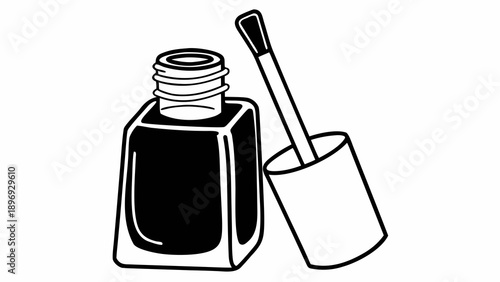 Nail polish bottle and brush illustration on a clean white background from a front viewpoint