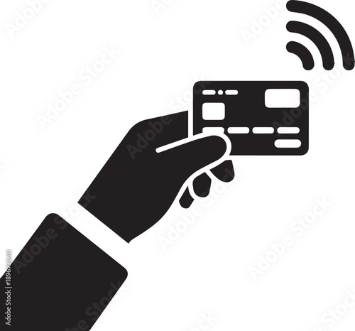 A human hand holding a black credit card