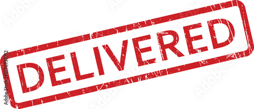 An official red rubber stamp displaying the word DELIVERED in strong uppercase typography on a bright, isolated white backdrop