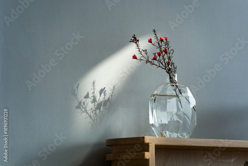 Obraz na płótnie Dried flowers in glass vase under light and shadow