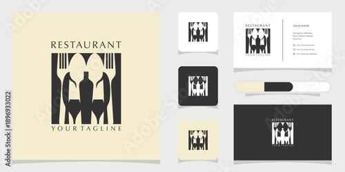 Modern minimalist restaurant logo concept with abstract cutlery, ideal for sophisticated culinary branding. Elegant graphic design solution perfect for fine dining