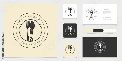 Classic Restaurant Logo and Branding Design with Utensils and Circular Frame