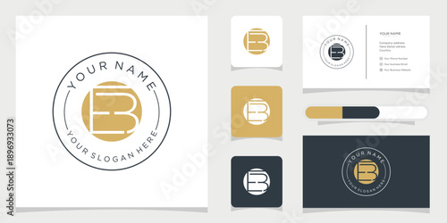 Elegant Monogram 'EB' Logo Design with Business Card and Stationery Mockup Template