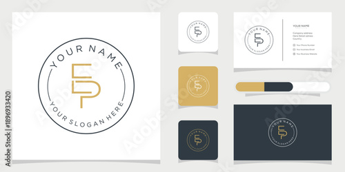 Elegant Monogram 'EP' Logo Design with Business Card Mockup, Featuring Minimalist Circular Branding Elements