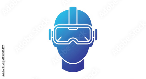 Virtual Reality Headset on Human Head, Blue Gradient Icon Isolated on White, symbolizing Future Technology