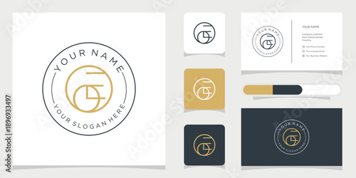 Circular Logo Design Featuring Intersecting Geometric Shapes in Gold and White with Brand Identity Elements
