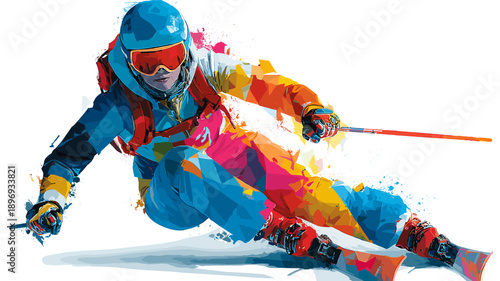 Alpine skiing graphic art effect poster. Alpine skiing dynamic multicolor graphic wallpaper or banner