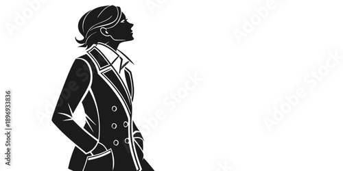 Silhouette of a person wearing a historical military uniform standing in profile