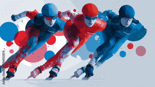 Speed skating graphic art effect poster. Speed skating dynamic multicolor graphic wallpaper or banner
