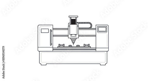 Detailed Line Art Illustration of a CNC Milling Machine.