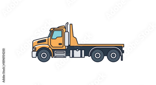 Yellow Flatbed Truck Illustration with Detailed Design and Features.