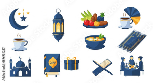 Ramadan Icons Set Islamic Symbols Celebration.