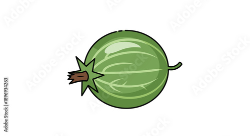 Cartoon Gooseberry Illustration with Green Skin and Stem.