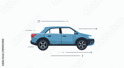 Blue Car Side View Illustration.