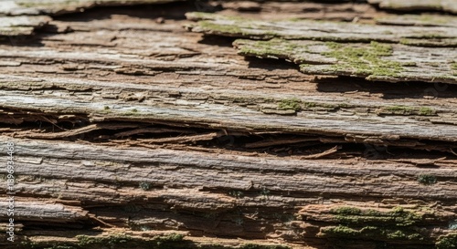 Weathered Wooden Planks with Moss Growth.