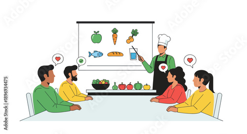 Professional Chef Instructor Leading Healthy Eating and Nutrition Class.