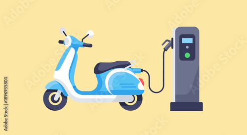 Electric scooter charging at a public charging station.