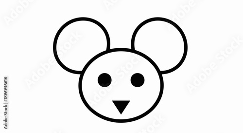 Simple Black and White Mouse Face Icon.