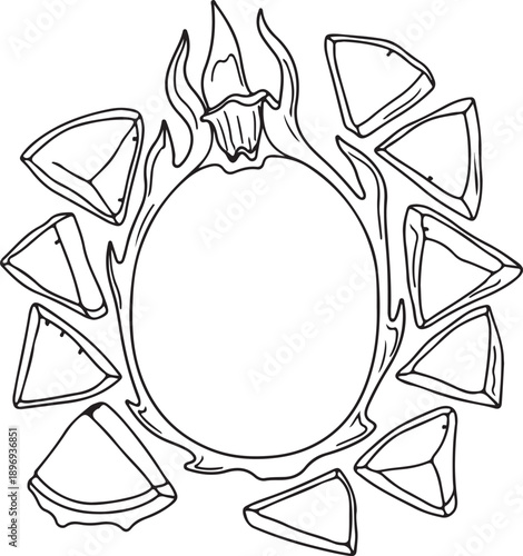 Hand drawn dragon fruit with slices black and white line art illustration isolated on white background for coloring page, packaging, menu, poster, logo, sticker, tattoo, and branding design