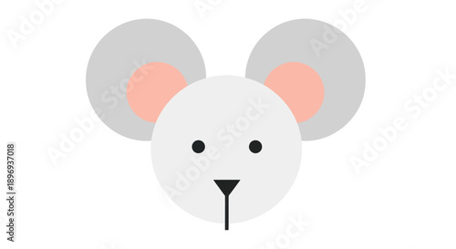 Cute Minimalist White Mouse Head Illustration with Grey Ears.